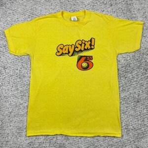 VTG 80s T-Shirt Adult Large Ched Yellow Single Stitch Say Six 633 Graphic Tee‎
